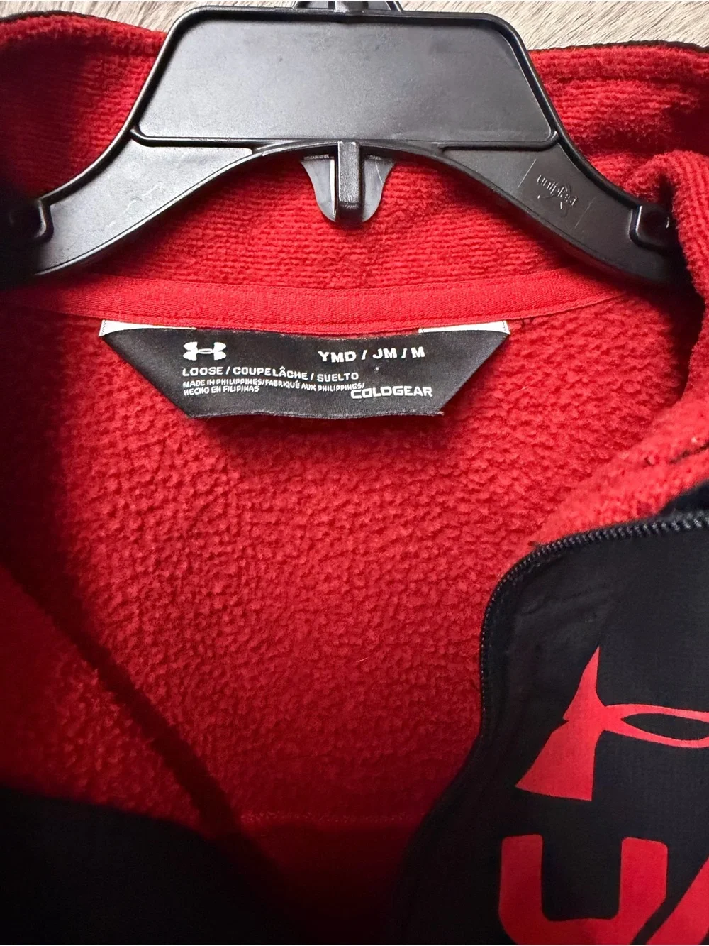 Under Armour Red and Black Quarter-Zip Fleece Pullover youth medium